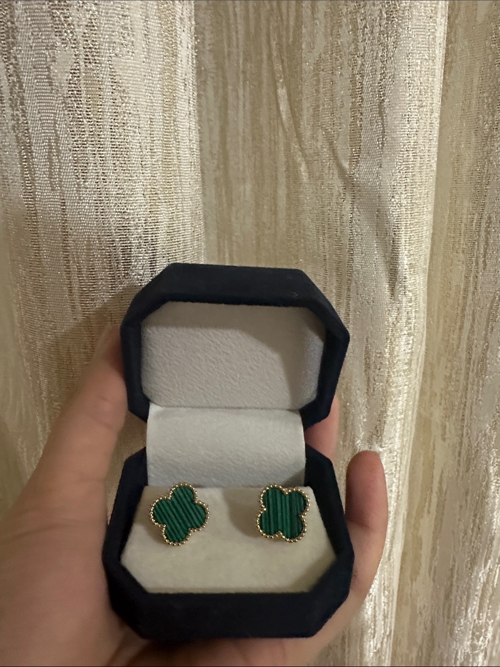 10k Gold plated Green Clover Stud Earrings